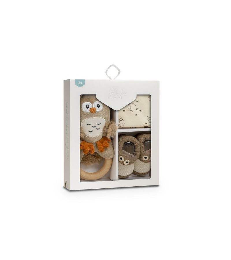 Interbaby Σετ Δώρου Owl 3 τμχ (0-6 μηνών) Beige