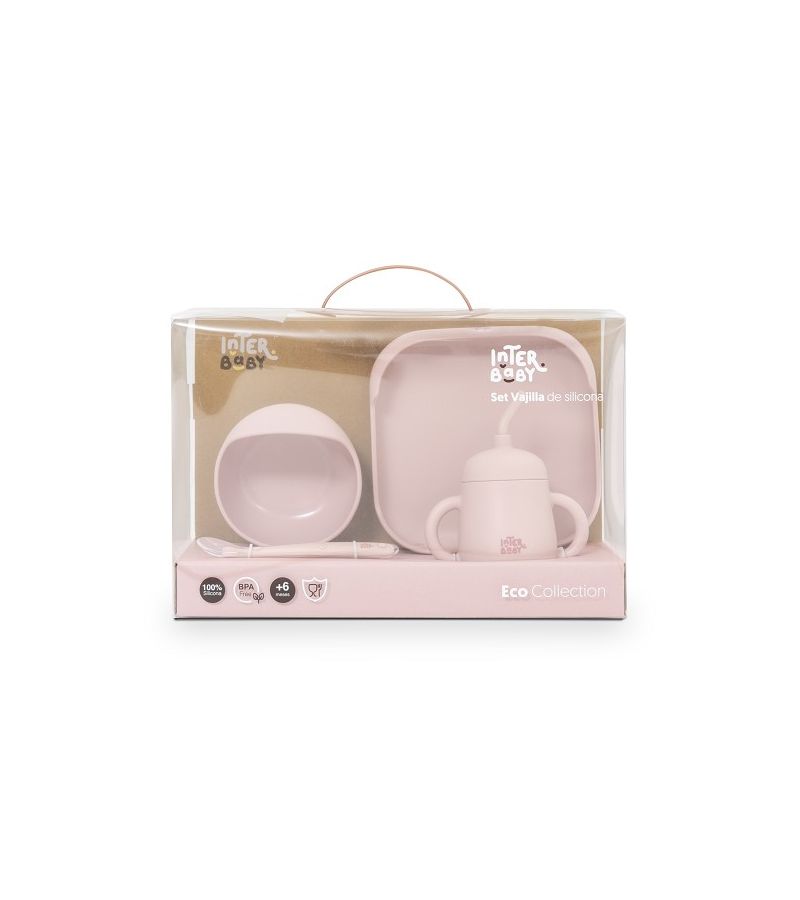 Interbaby Παιδικό Σετ Φαγητού Σιλικόνης Pink