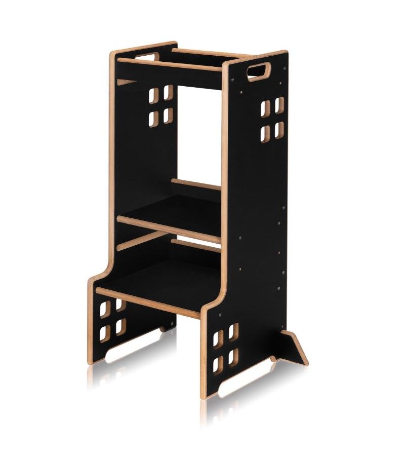 Lionelo Cass Montessori Ξύλινος Πύργος Εκμάθησης & Βιβλιοθήκη 2 σε 1 – 88cm Black Onyx