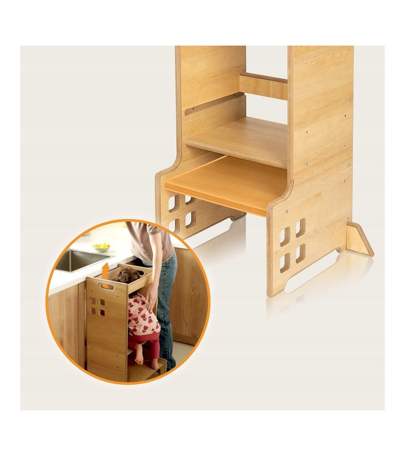 Lionelo Cass Montessori Ξύλινος Πύργος Εκμάθησης & Βιβλιοθήκη 2 σε 1 – 88cm Black Onyx