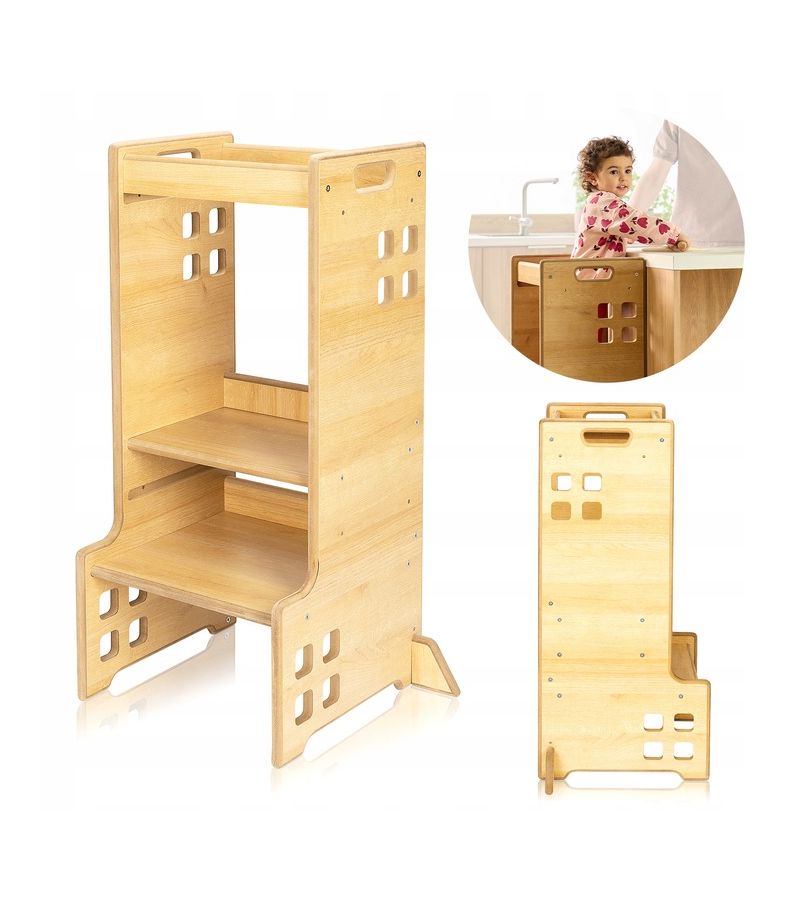 Lionelo Cass Montessori Ξύλινος Πύργος Εκμάθησης & Βιβλιοθήκη 2 σε 1 – 88cm Natural