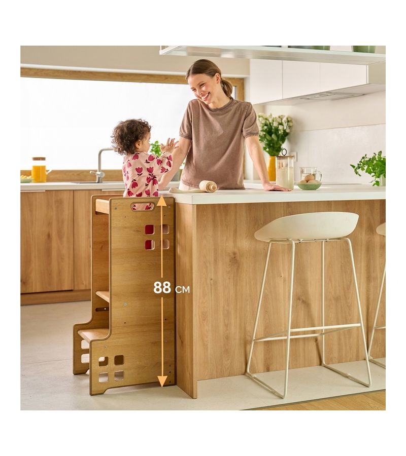 Lionelo Cass Montessori Ξύλινος Πύργος Εκμάθησης & Βιβλιοθήκη 2 σε 1 – 88cm Natural