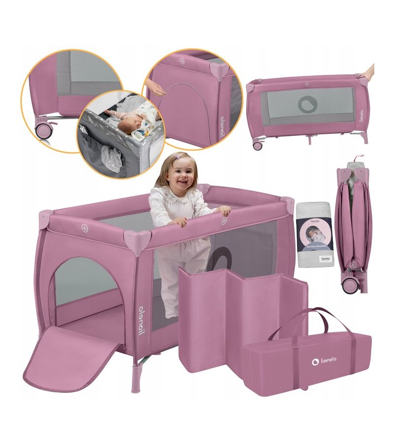 Lionelo Stefi Plus Παρκοκρέβατο 2 Επιπέδων Pink Magnolia