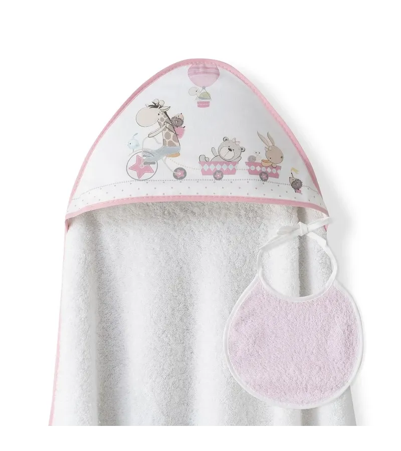 Interbaby Jirafa Bicicleta Μπουρνούζι Κάπα & Σαλιάρα White/Pink