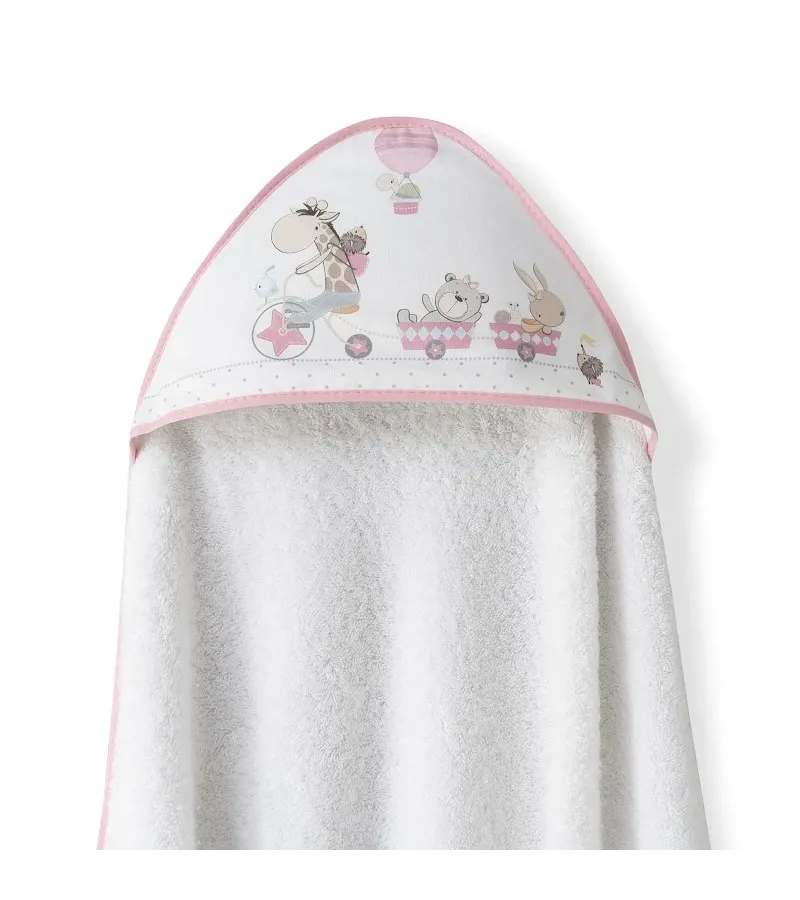 Interbaby Jirafa Bicicleta Μπουρνούζι Κάπα & Σαλιάρα White/Pink
