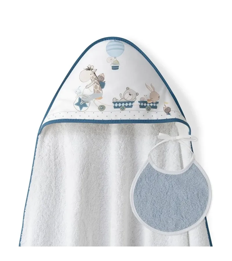 Interbaby Jirafa Bicicleta Μπουρνούζι Κάπα & Σαλιάρα White/Petrol