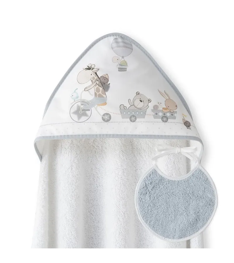 Interbaby Jirafa Bicicleta Μπουρνούζι Κάπα & Σαλιάρα White/Grey