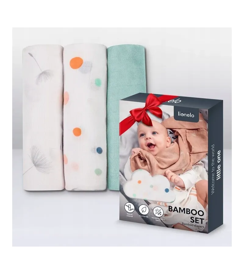 Lionelo Dot Bamboo Πάνες Αγκαλιάς 70Χ70 Σετ 3 Τεμ