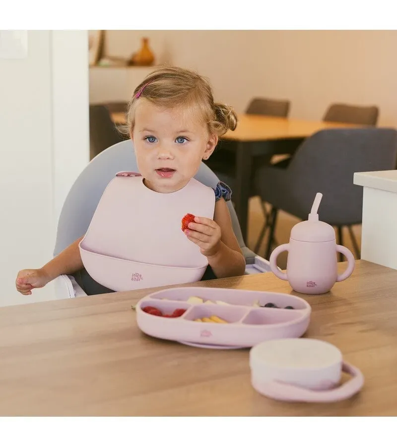 Interbaby Αντιολισθητικό Πιάτο Σιλικόνης Με Θήκες Και Καπάκι Blue Grey