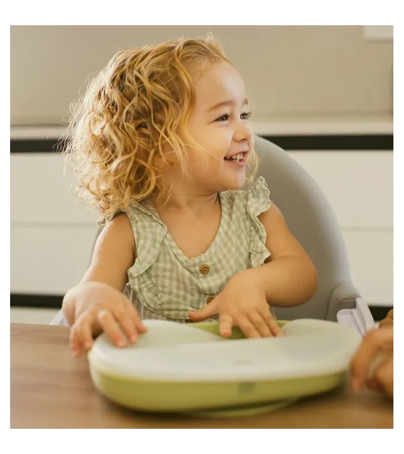 Interbaby Αντιολισθητικό Πιάτο Σιλικόνης Με Θήκες Και Καπάκι Blue Grey