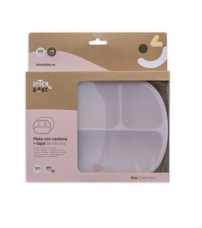Interbaby Αντιολισθητικό Πιάτο Σιλικόνης Με Θήκες Και Καπάκι Pink