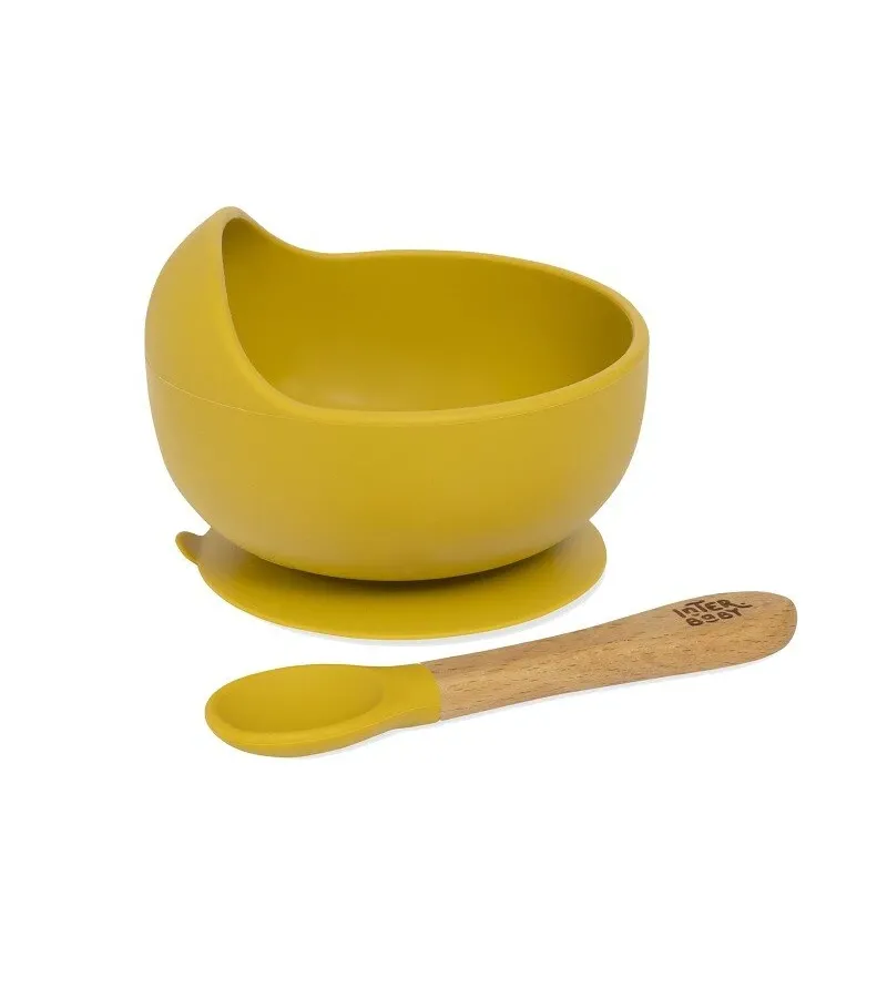 Interbaby Σετ Αντιολισθητικό Μπολ Και Κουτάλι Από Σιλικόνη Earth Ocher