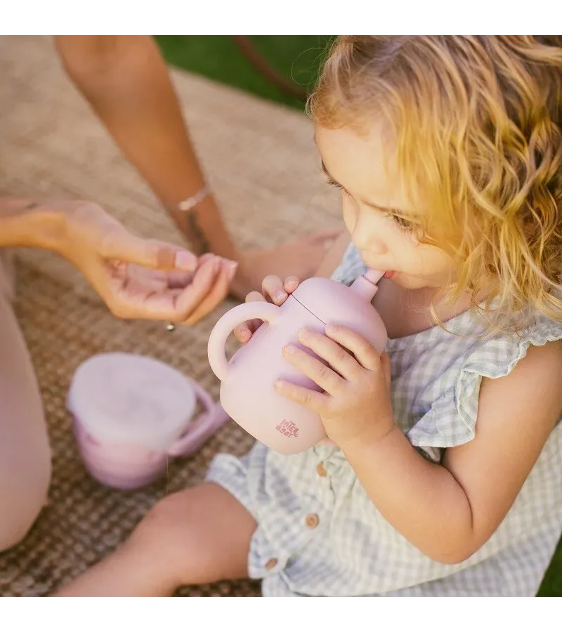 Interbaby Εκπαιδευτικό Ποτηράκι Σιλικόνης Με Καπάκι Και Καλαμάκι Non Spil 175ml Pink