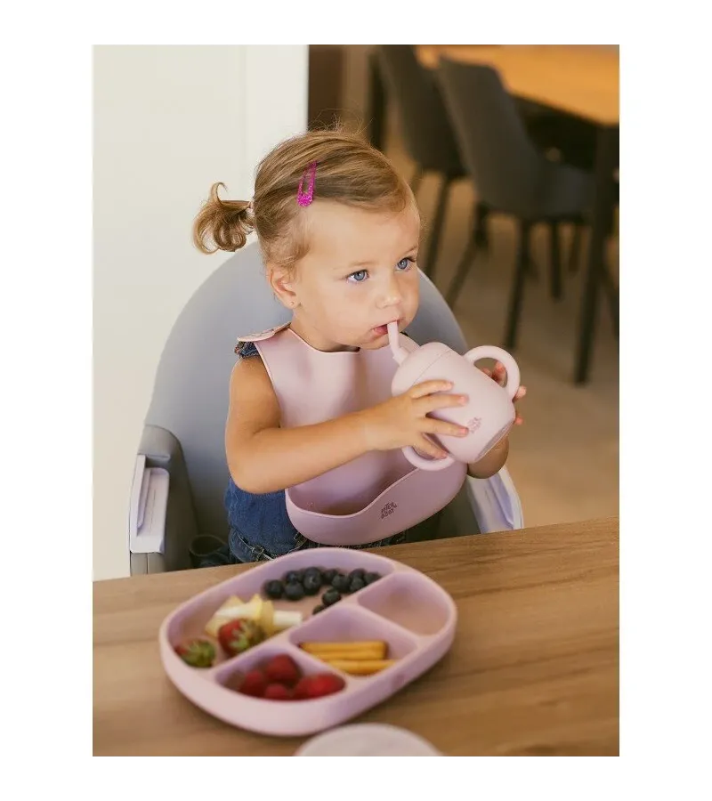 Interbaby Εκπαιδευτικό Ποτηράκι Σιλικόνης Με Καπάκι Και Καλαμάκι Non Spil 175ml Pink