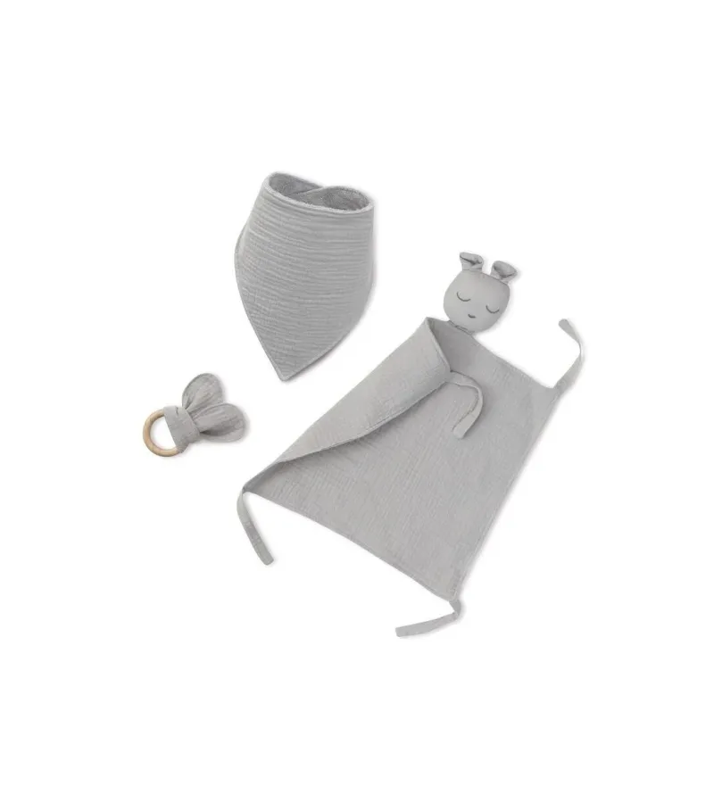 Interbaby Σετ 3 Τμχ Dou Dou Σαλιάρα & Μασητικό Grey
