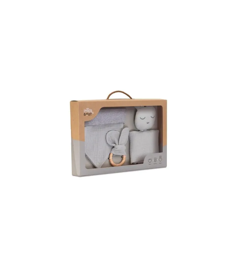 Interbaby Σετ 3 Τμχ Dou Dou Σαλιάρα & Μασητικό Grey
