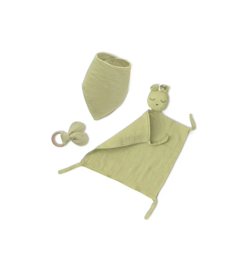 Interbaby Σετ 3 Τμχ Dou Dou Σαλιάρα & Μασητικό Olive