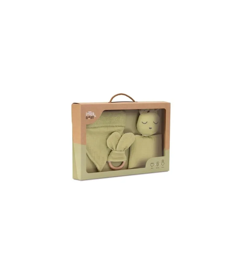Interbaby Σετ 3 Τμχ Dou Dou Σαλιάρα & Μασητικό Olive