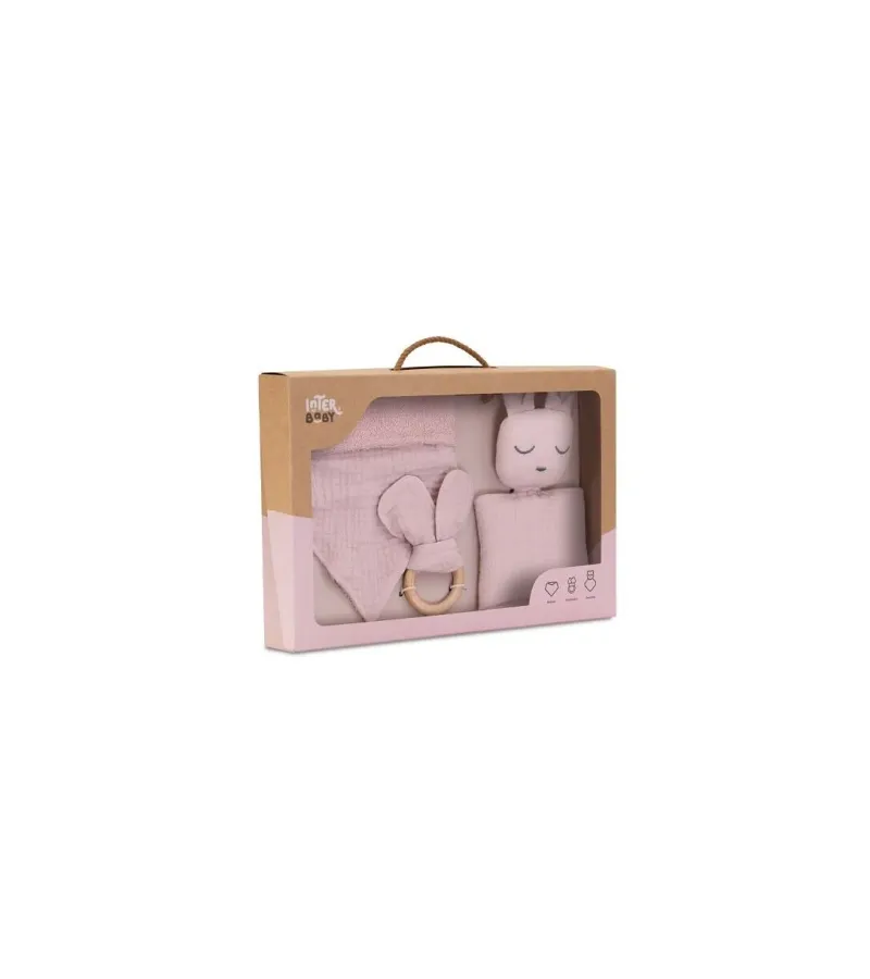 Interbaby Σετ 3 Τμχ Dou Dou, Σαλιάρα & Μασητικό Pink