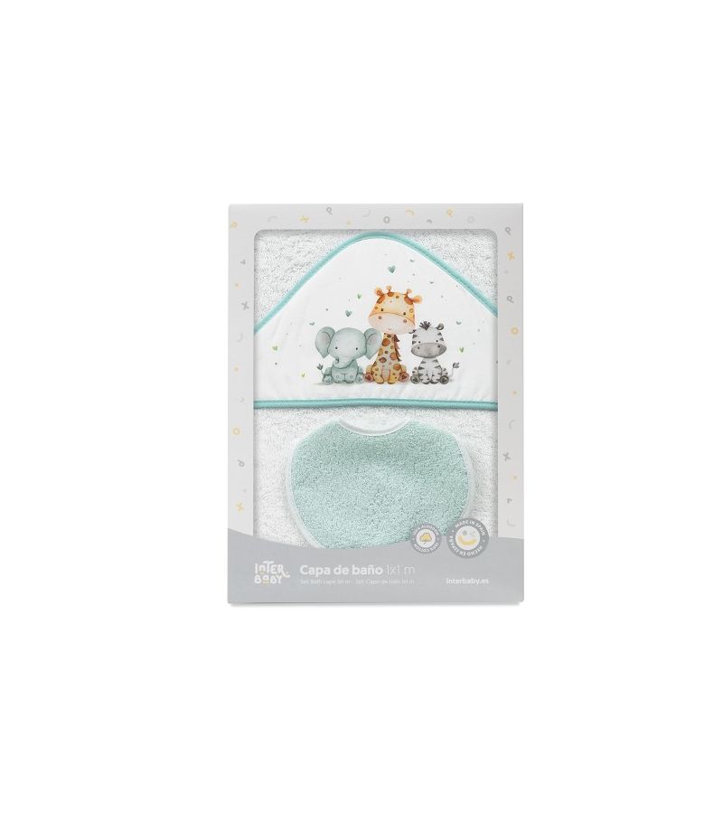 Interbaby Jirafa Elefante Μπουρνούζι Κάπα & Σαλιάρα White-Green