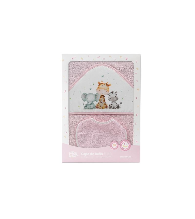 Interbaby Jirafa Elefante Μπουρνούζι Κάπα & Σαλιάρα Pink