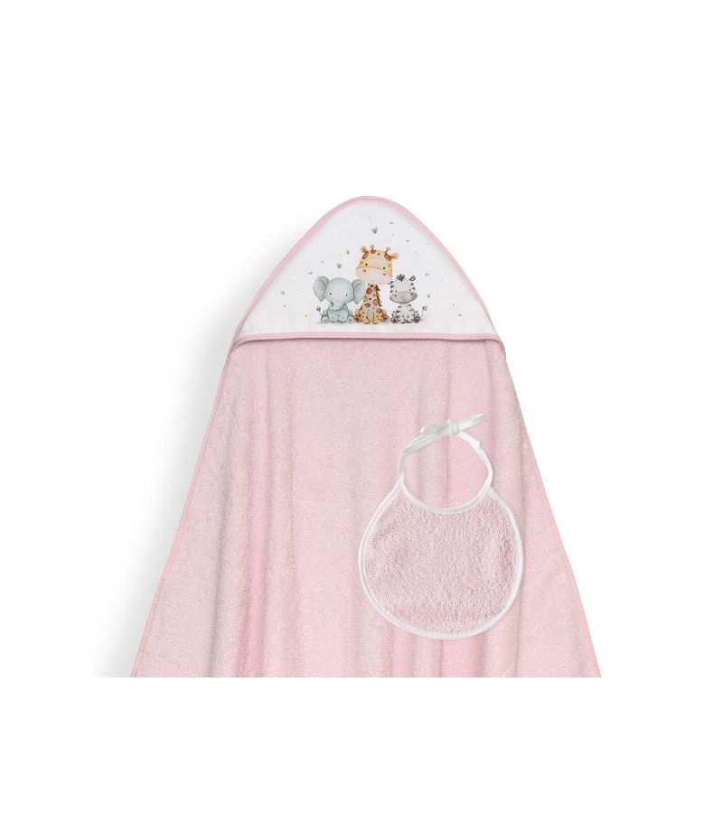 Interbaby Jirafa Elefante Μπουρνούζι Κάπα & Σαλιάρα Pink