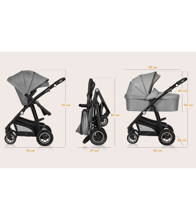 Lionelo Bianka Καρότσι 3 σε 1 έως 22 kg Black Onyx