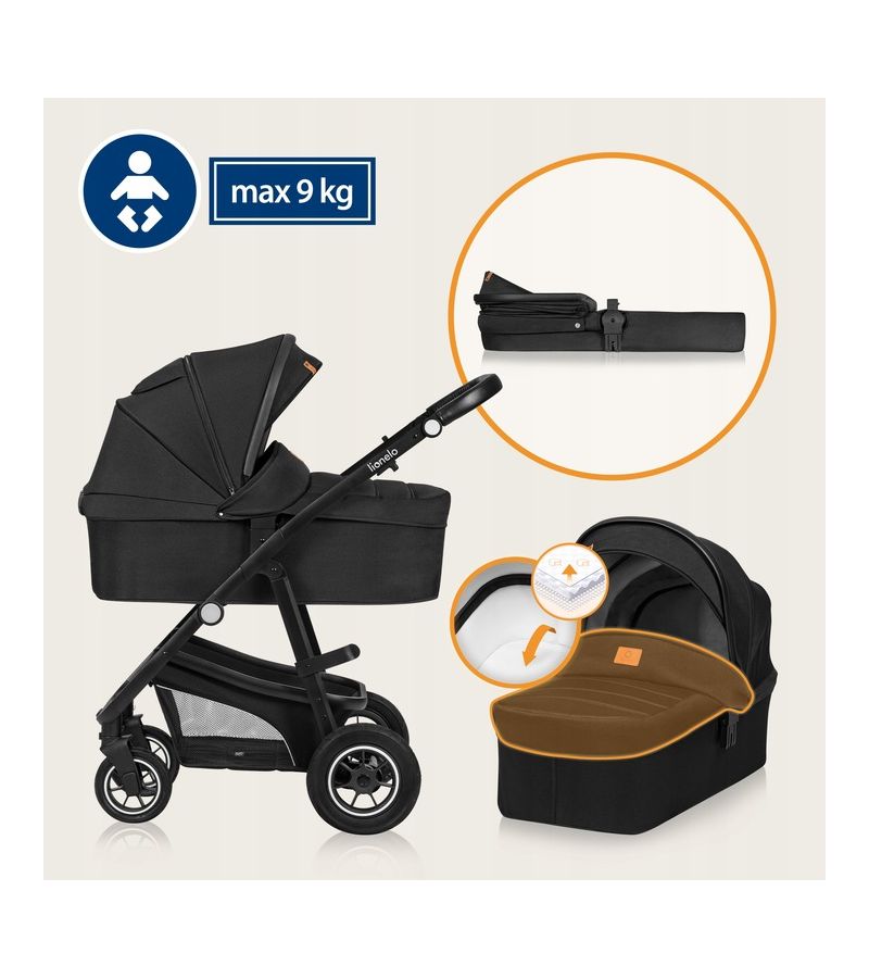 Lionelo Bianka Καρότσι 3 σε 1 έως 22 kg Black Onyx