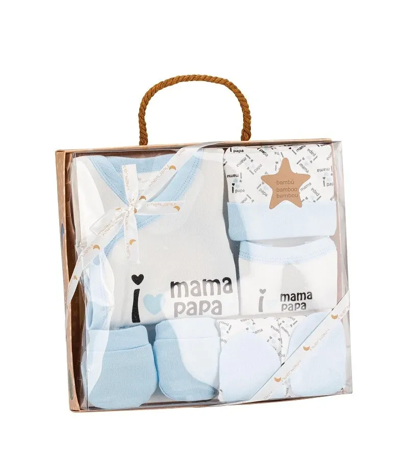 Interbaby I Love Mama-Papa Σετ Δώρου 4 τμχ (0-6 μηνών) Blue