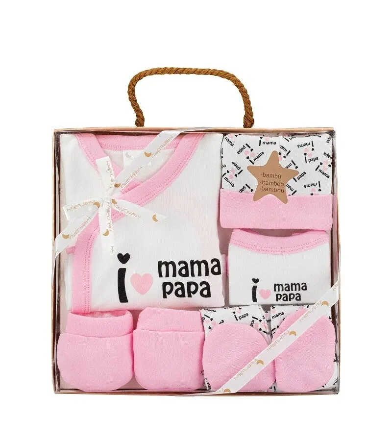 Interbaby I Love Mama-Papa Σετ Δώρου 4 τμχ (0-6 μηνών) Pink
