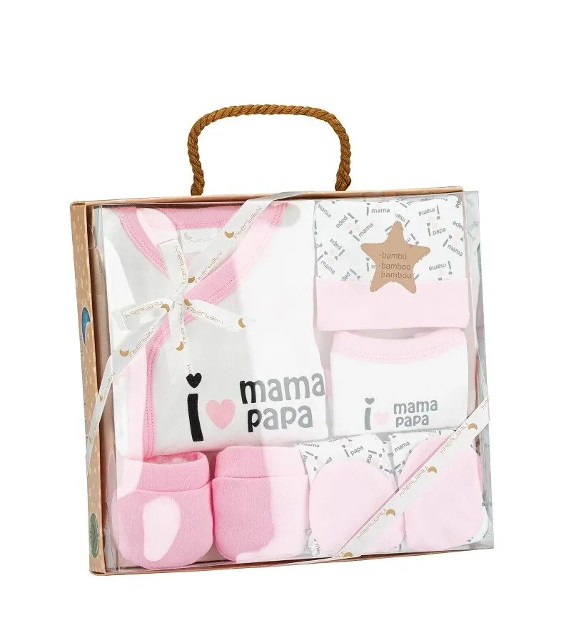 Interbaby I Love Mama-Papa Σετ Δώρου 4 τμχ (0-6 μηνών) Pink