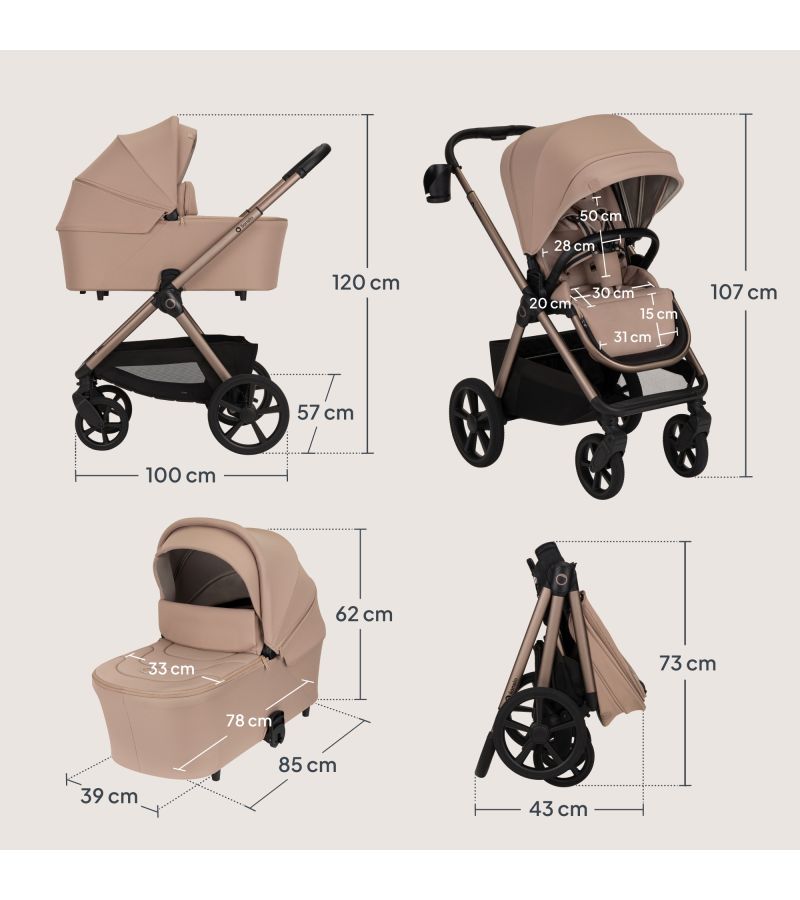 Lionelo Carmine Καρότσι Βρεφικό 3 σε 1 έως 22kg Beige Sand