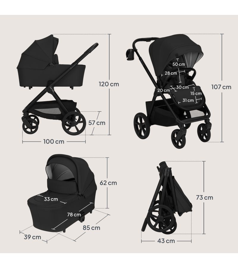 Lionelo Carmine Καρότσι Βρεφικό 3 σε 1 έως 22kg Black Onyx