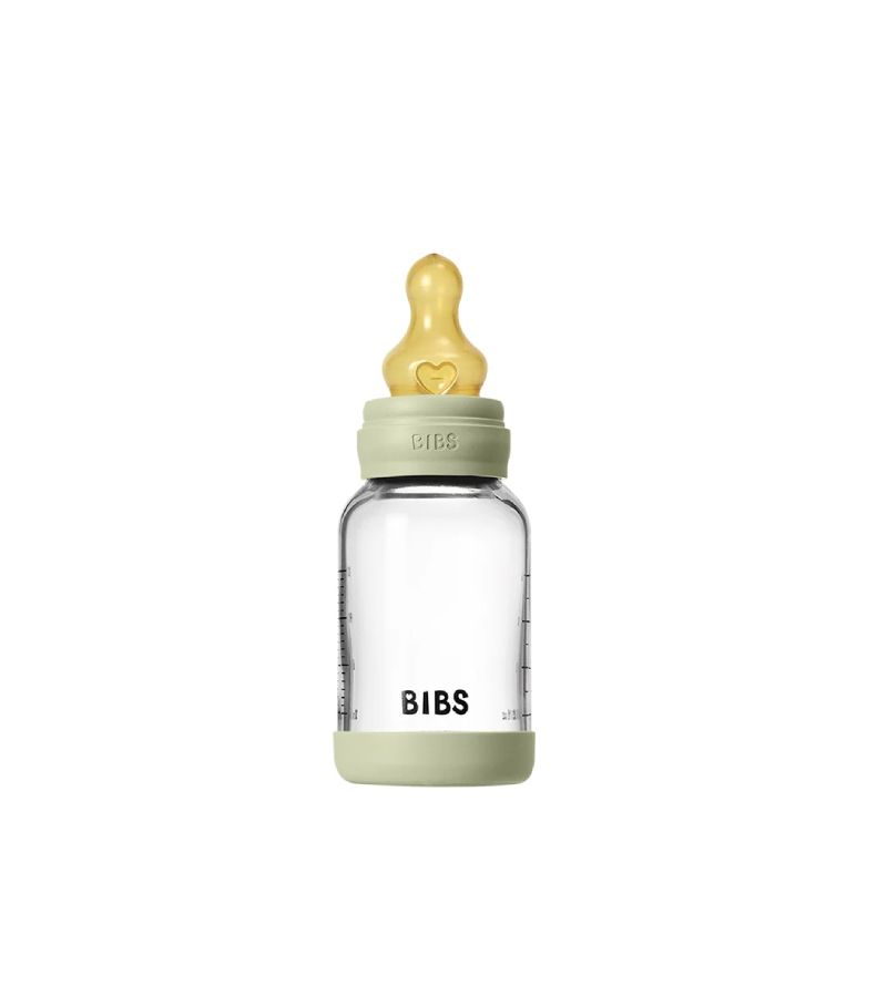 Μπιμπερό BIBS Γυάλινο Στρογγυλή Θηλή Latex 120ML Αργή Ροή Sage 5019250