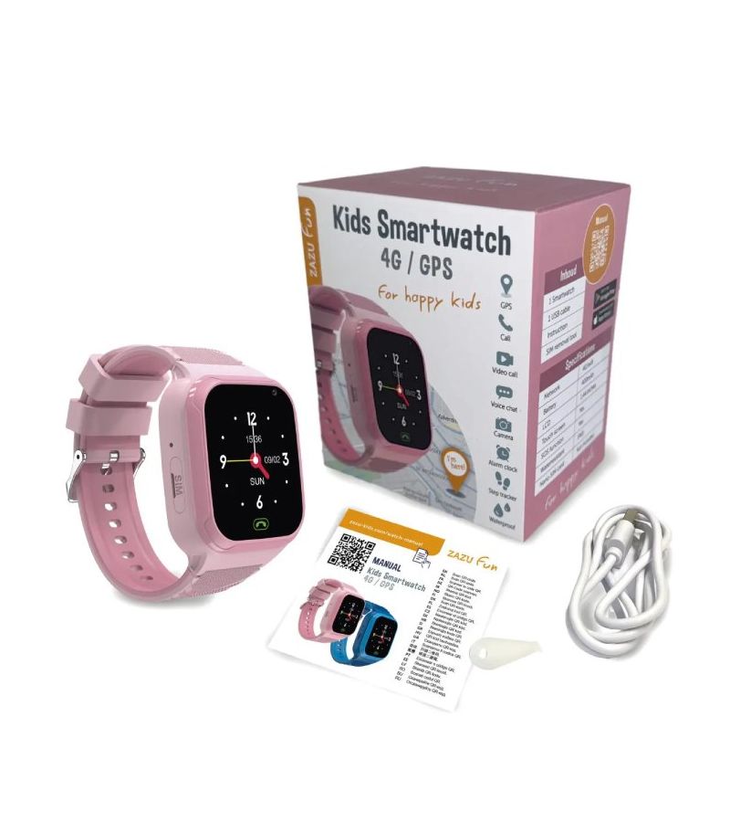 ZAZU Fun Smart Watch 4G/GPS Εντοπισμού Παιδιού & Βιντεοκλήση Ρόζ ZA-WATCH-02