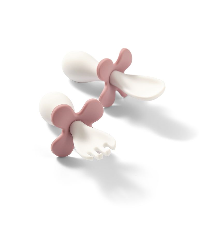 Εργονομικό κουτάλι-πιρούνι εκμάθησης με θήκη BabyOno Pink BN969/01 12 μηνών+