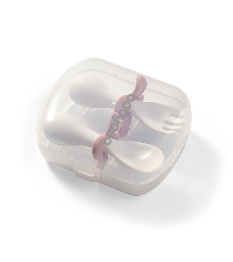 Εργονομικό κουτάλι-πιρούνι εκμάθησης με θήκη BabyOno Pink BN969/01 12 μηνών+