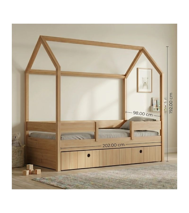 Kiddy Παιδικό Κρεβάτι Montessori 3 σε 1 με Αφαιρούμενη Σκεπή Natural CASA KIDS Μονό 90 × 200 cm