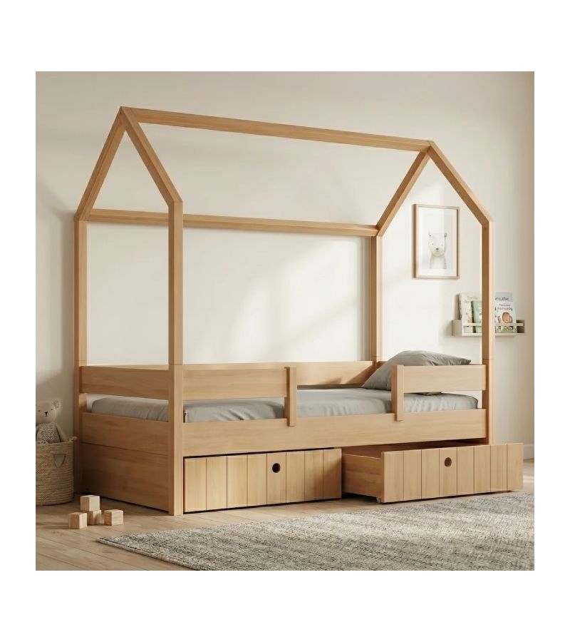 Kiddy Παιδικό Κρεβάτι Montessori 3 σε 1 με Αφαιρούμενη Σκεπή Natural CASA KIDS Μονό 90 × 200 cm