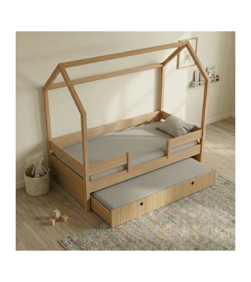 Kiddy Παιδικό Κρεβάτι Montessori 3 σε 1 με Αφαιρούμενη Σκεπή Natural CASA KIDS Μονό 90 × 200 cm