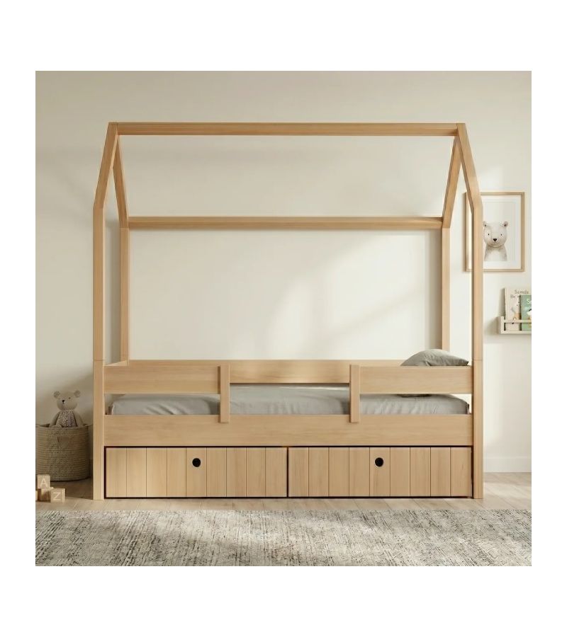 Kiddy Παιδικό Κρεβάτι Montessori 3 σε 1 με Αφαιρούμενη Σκεπή Natural CASA KIDS Μονό 90 × 200 cm