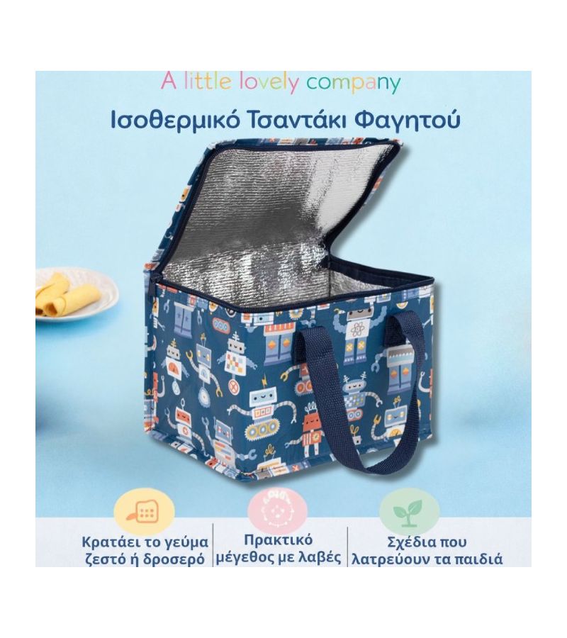 A LITLE LOVELY COMPANY Τσαντάκι μεταφοράς φαγητού 23x16x16 Robots CBROBU38
