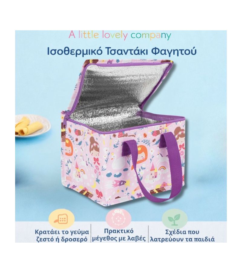 A LITLE LOVELY COMPANY Τσαντάκι μεταφοράς φαγητού 23x16x16 Princesses CBPRPU37