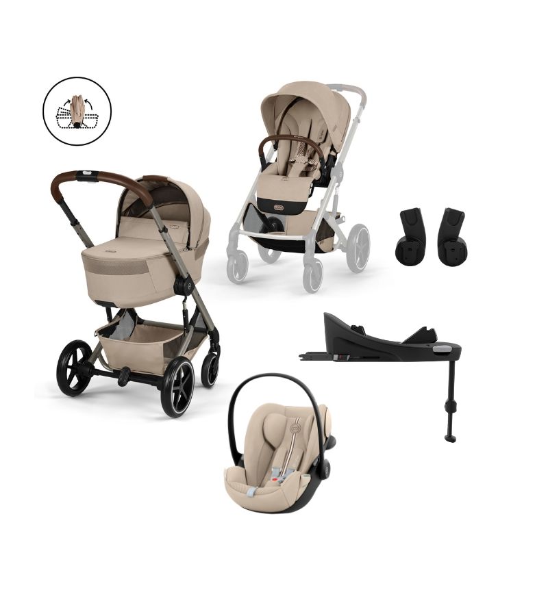 CYBEX Πολυκαρότσι 3in1 Balios S Lux TPE Almond Beige με πτυσσόμενο πορτ μπεμπέ, κάθισμα Cloud G3 i-size Plus & Base G Almond Beige