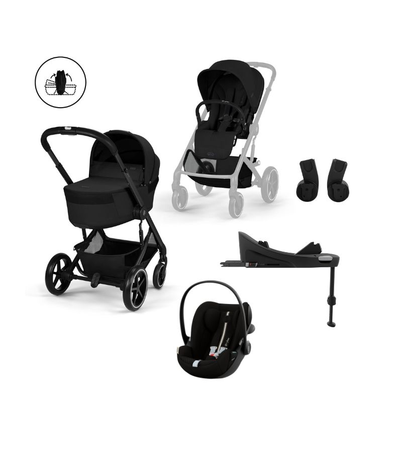 CYBEX Πολυκαρότσι 3in1 Balios S Lux BLK Moon black με πτυσσόμενο πορτ μπεμπέ, κάθισμα Cloud G3 i-size Plus & Base G Moon Black