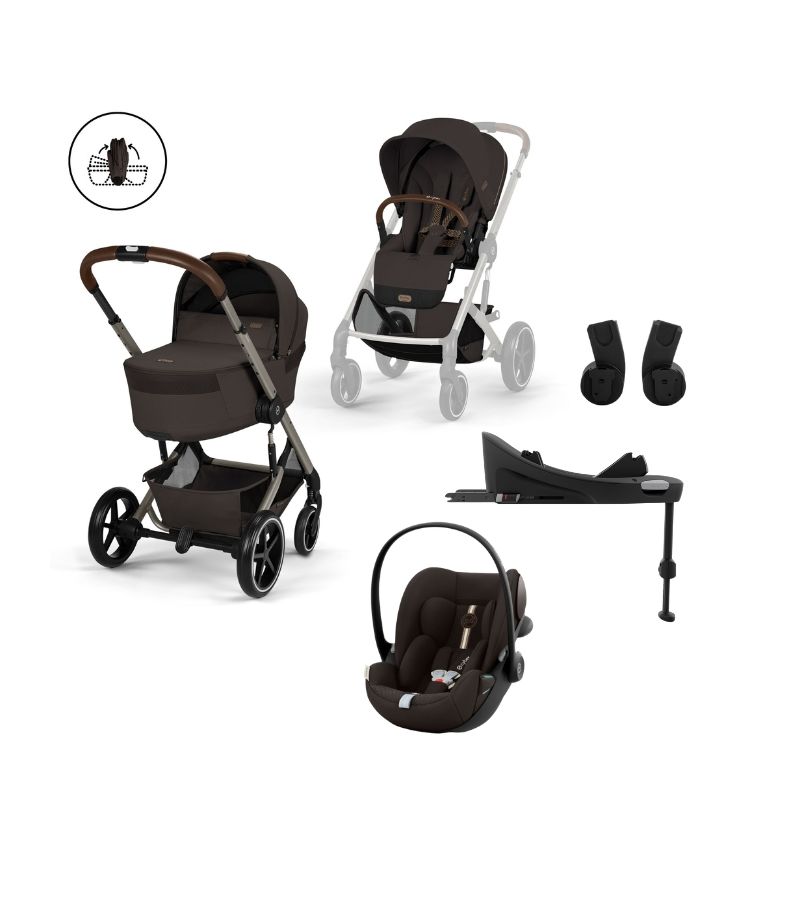 CYBEX Πολυκαρότσι 3in1 Balios S Lux TPE Chocolate Brown με πτυσσόμενο πορτ μπεμπέ, κάθισμα Cloud G3 i-size Plus & Base G Chocolate Brown