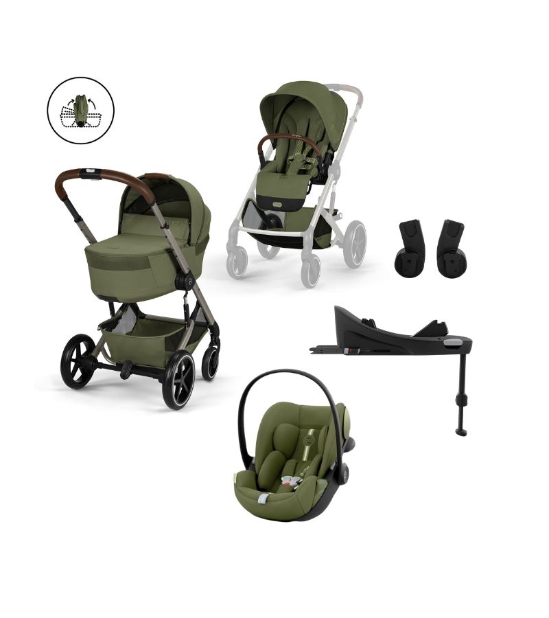 CYBEX Πολυκαρότσι 3in1 Balios S Lux TPE Moss Green με πτυσσόμενο πορτ μπεμπέ, κάθισμα Cloud G3 i-size Plus & Base G Moss Green