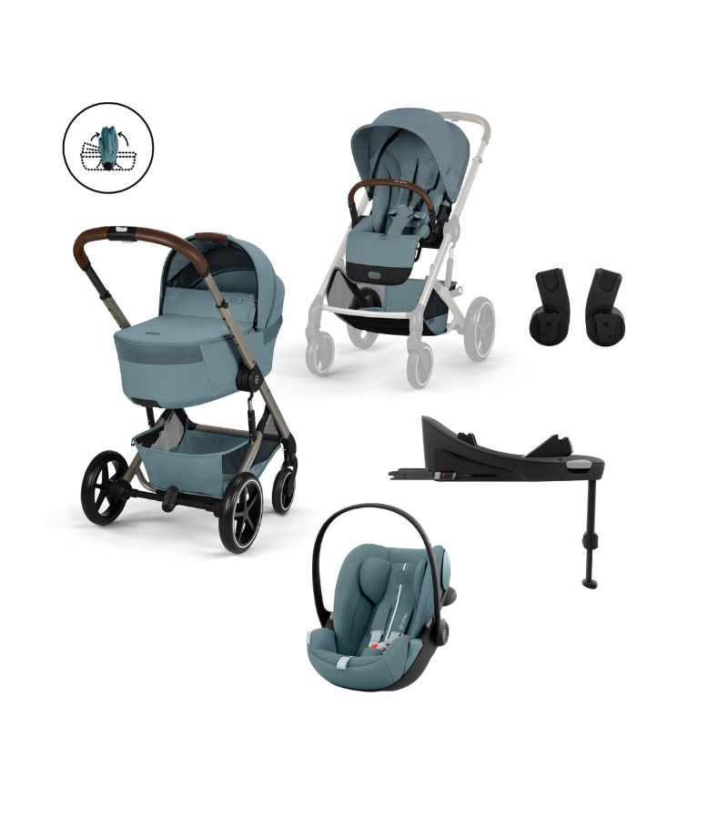 CYBEX Πολυκαρότσι 3in1 Balios S Lux TPE Stormy Blue με πτυσσόμενο πορτ μπεμπέ, κάθισμα Cloud G3 i-size Plus & Base G Stormy Blue