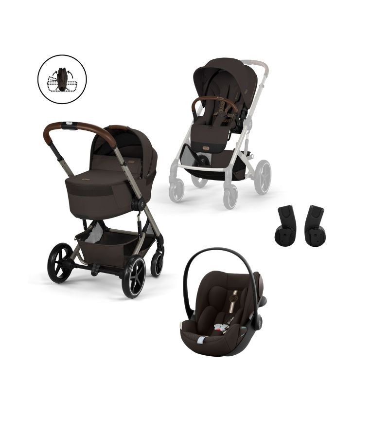 CYBEX Πολυκαρότσι 3in1 Balios S Lux TPE Chocolate Brown με πτυσσόμενο πορτ μπεμπέ & κάθισμα Cloud G3 i-size Plus Chocolate Brown