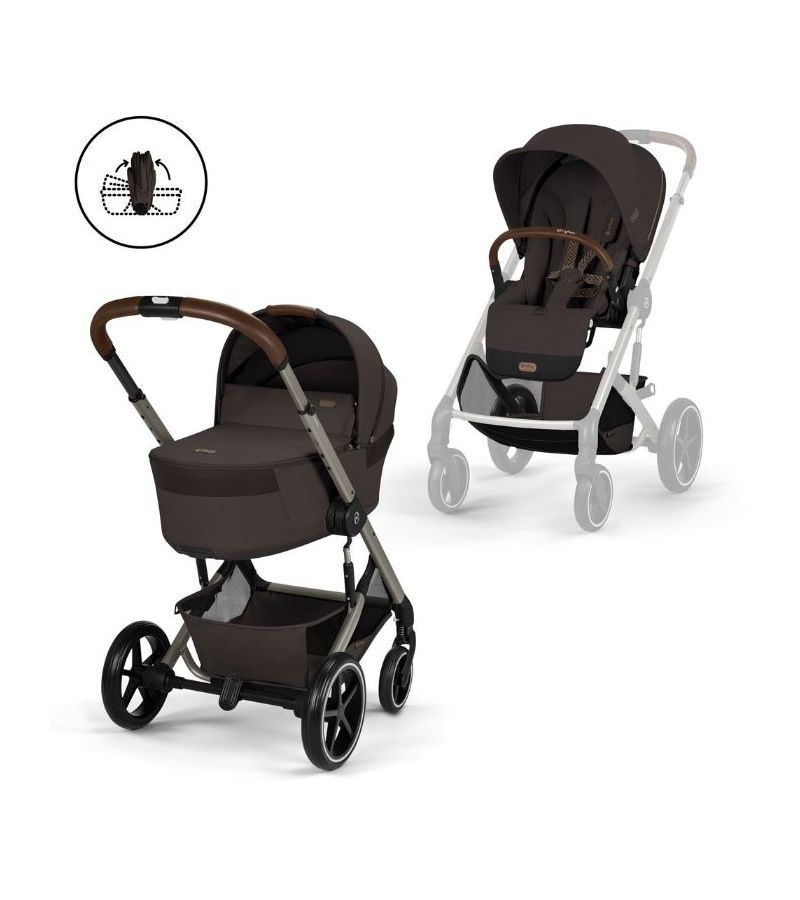 CYBEX Πολυκαρότσι 2in1 Balios S Lux Chocolate Brown Taupe Frame Πτυσσόμενο Πορτ Μπεμπέ 